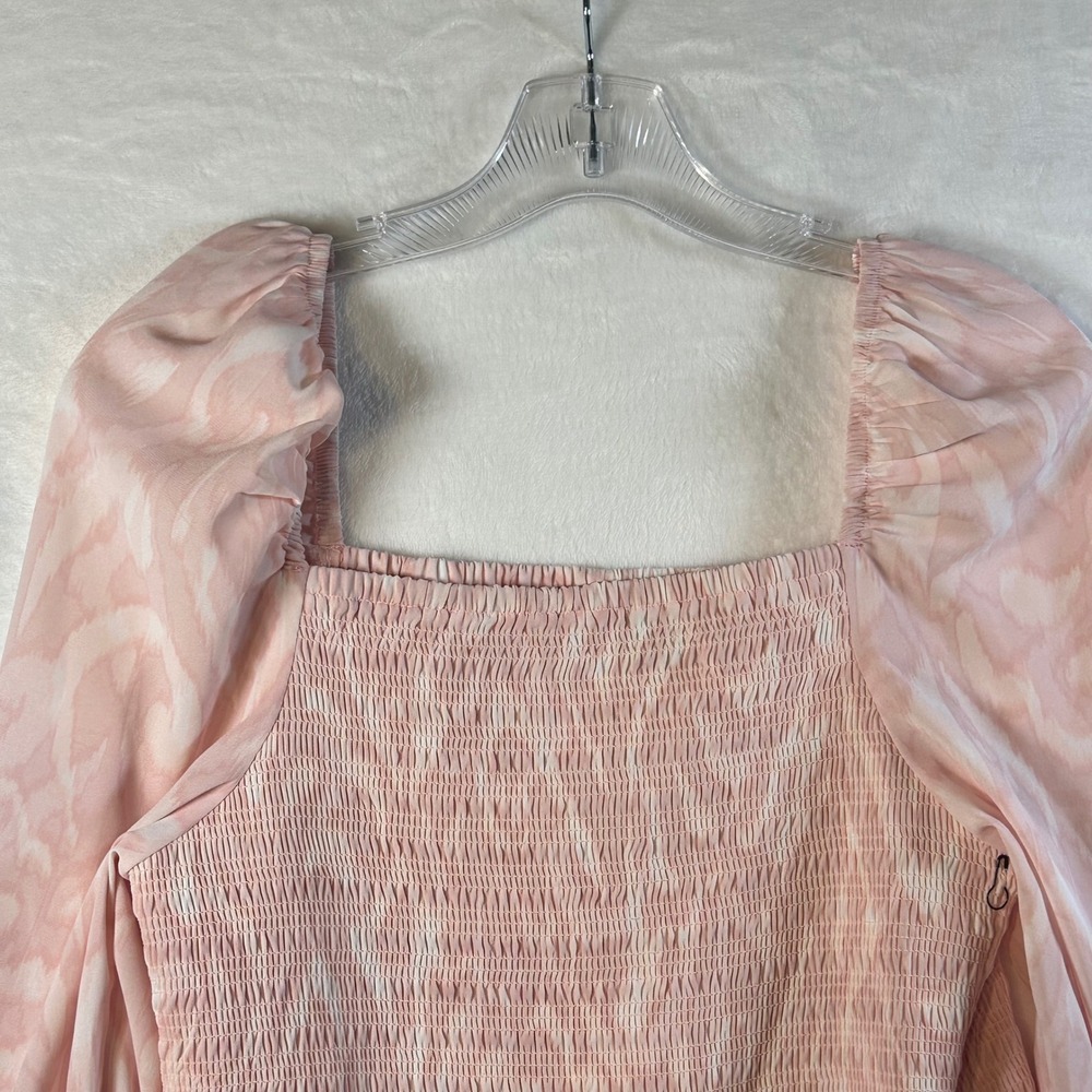 Halogen Pink Abstract Print Smocked Square Neck Long Sleeve Top Women's Medium - Picture 5 of 9